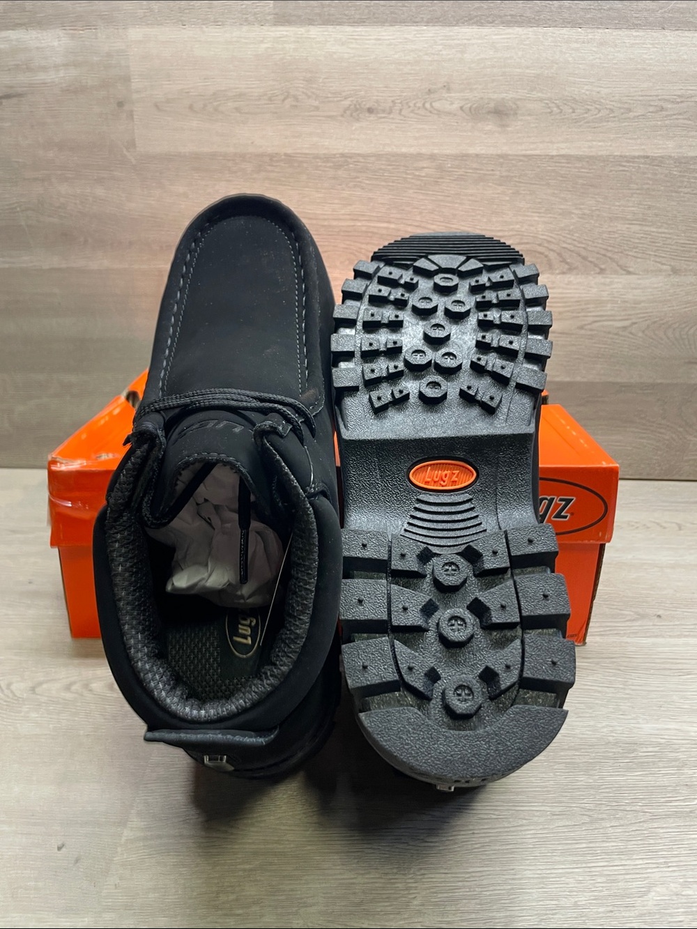 Lugz Black Work Boots with Heavy Lug Sole #612